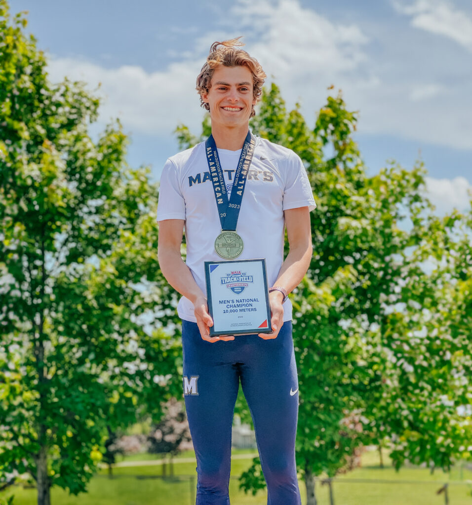 TMU's Davis Boggess won the men's 10K at the NAIA Outdoor Track & Field Championships in Marion, Indiana, in May.