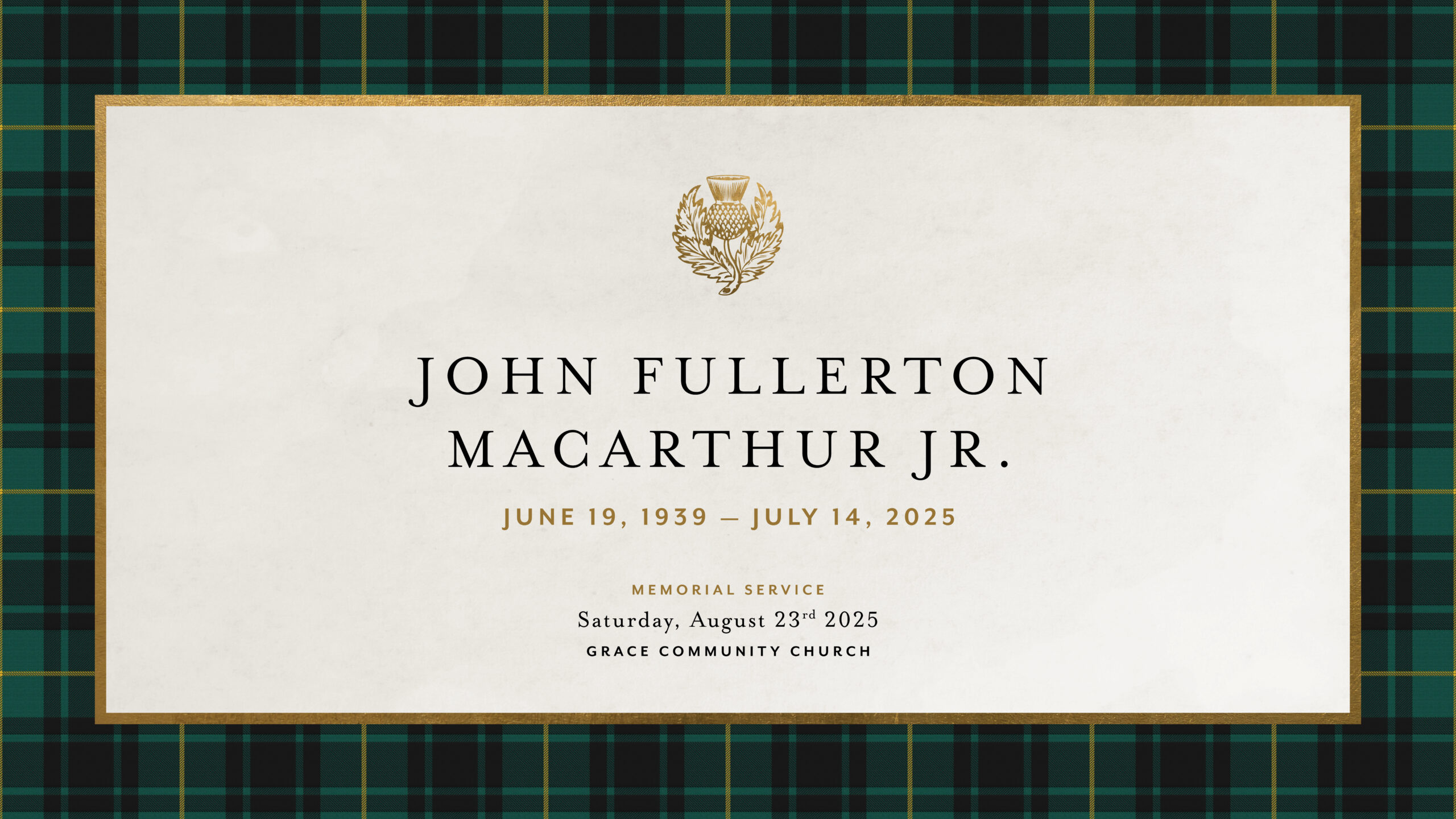 Dr. John MacArthur Memorial Livestream